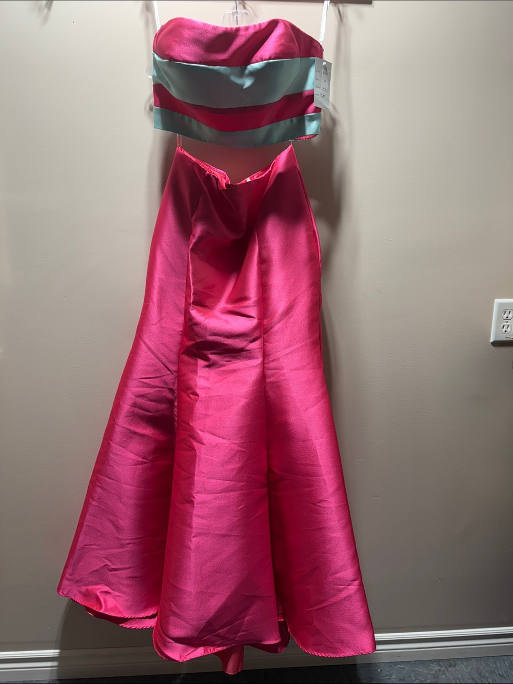 Two-Piece Fuchsia and Mint Strapless Prom Dress